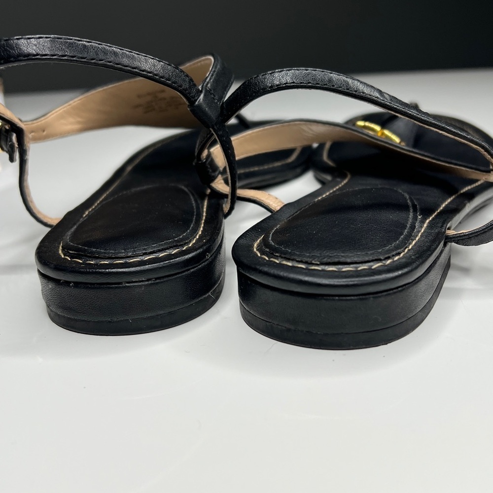 Lauren Ralph Lauren Sz 7 Ellington Black Leather Flat T Strap Sandals - Picture 8 of 8